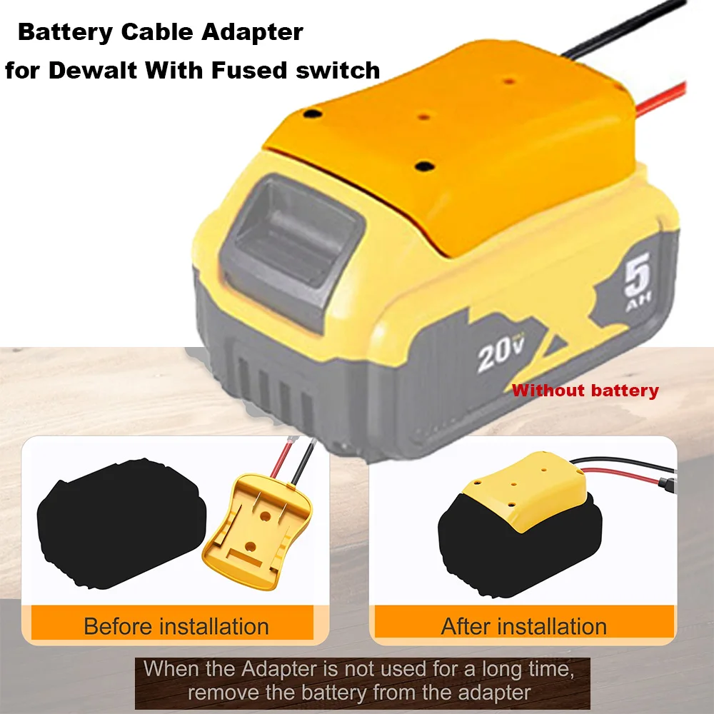 

Для адаптера батареи Dewalt 20 В, силовые колеса, преобразование батареи с предохранителем переключателя и клеммами проводов, провод 12AWG