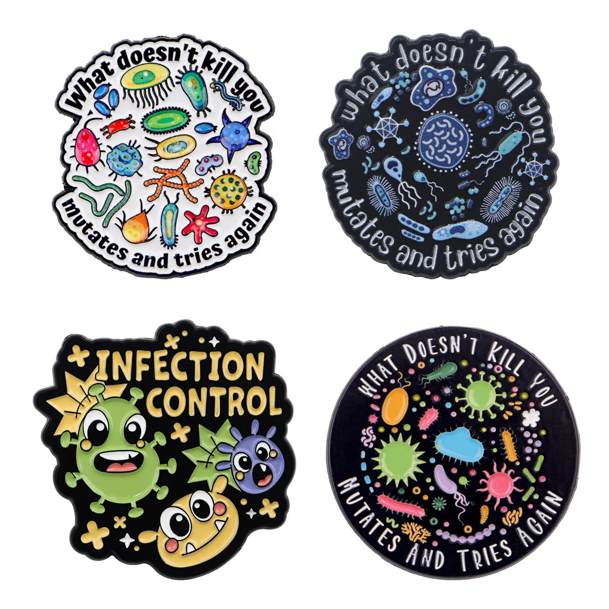Mix 4pcs/set Bacteria Quotes Enamel Pin Brooches For Women Lapel Pins Badge on Backpack Cloths Accessories Fashion Jewelry Gifts