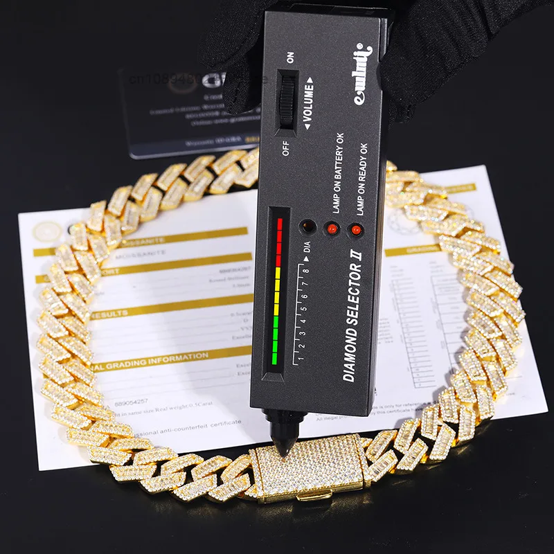 20mm Luxury Hip Hop Moissanite Cuban Link Chain Gold Plated 925 Sterling Silver VVS Diamond Cuban Necklace.