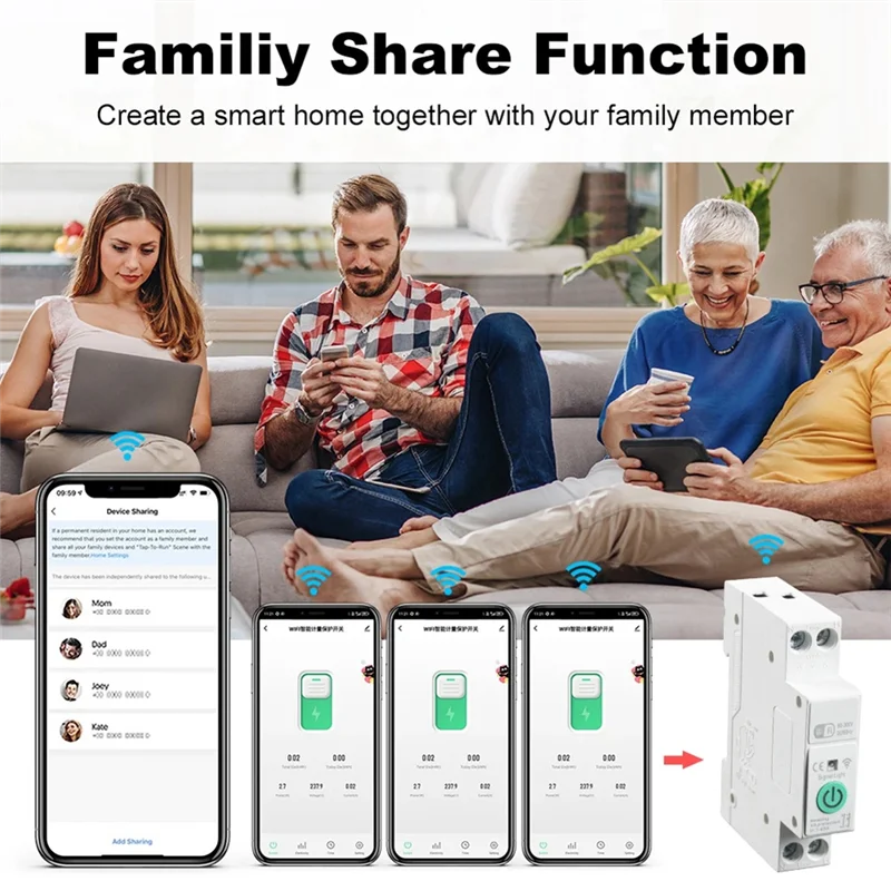 ABKI-Tuya Wifi Smart Circuit Breaker 1P+N 63A Din Rail Switch With Electricity Statistics Remote Voice Control For Alexa Home