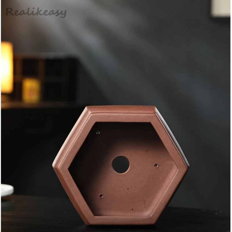 Chinese Yixing Purple Clay Flower Pot Bonsai Pot Orchid Square/Round Flower Pot Home Desktop Decorative Flowerpot With HoleLI640