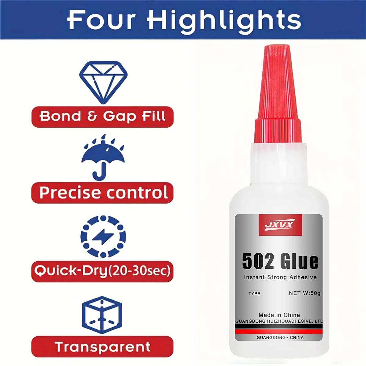 Super Glue 502 Adhesivo instantáneo Cianoacrilato Agente adhesivo Pegamento multiusos para metal, plástico, vidrio, juguetes, maquetas y herramientas Se seca en 3 segundos Paquete de 5