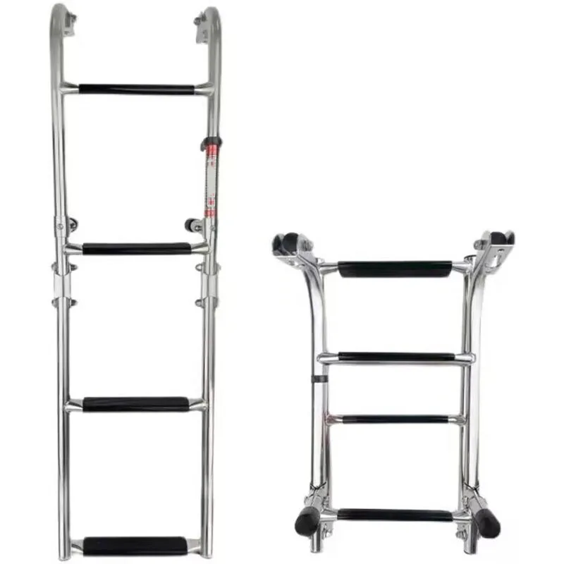 

3/4 Step Marine Stainless Steel Telescopic Folding Ladder Boat Ladder Boarding Ladder for Marine Deck Outboard Swimming Platform