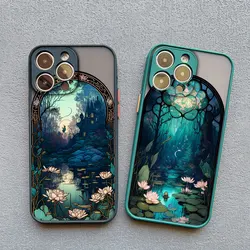 Chinese style Lotus Flower Pond Phone Case For Iphone 14 Pro 15 Pro Max Plus 11 12 13 Mini Pro Max XR XS X 7 8 Plus Cover Fundas