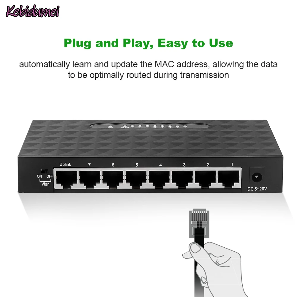 Kebidumei 10/100Mbps 8 Poort Netwerk Switch Fast Ethernet Netwerk Switcher Lan Hub/Full Of Half Duplex uitwisseling Eu Us Plug