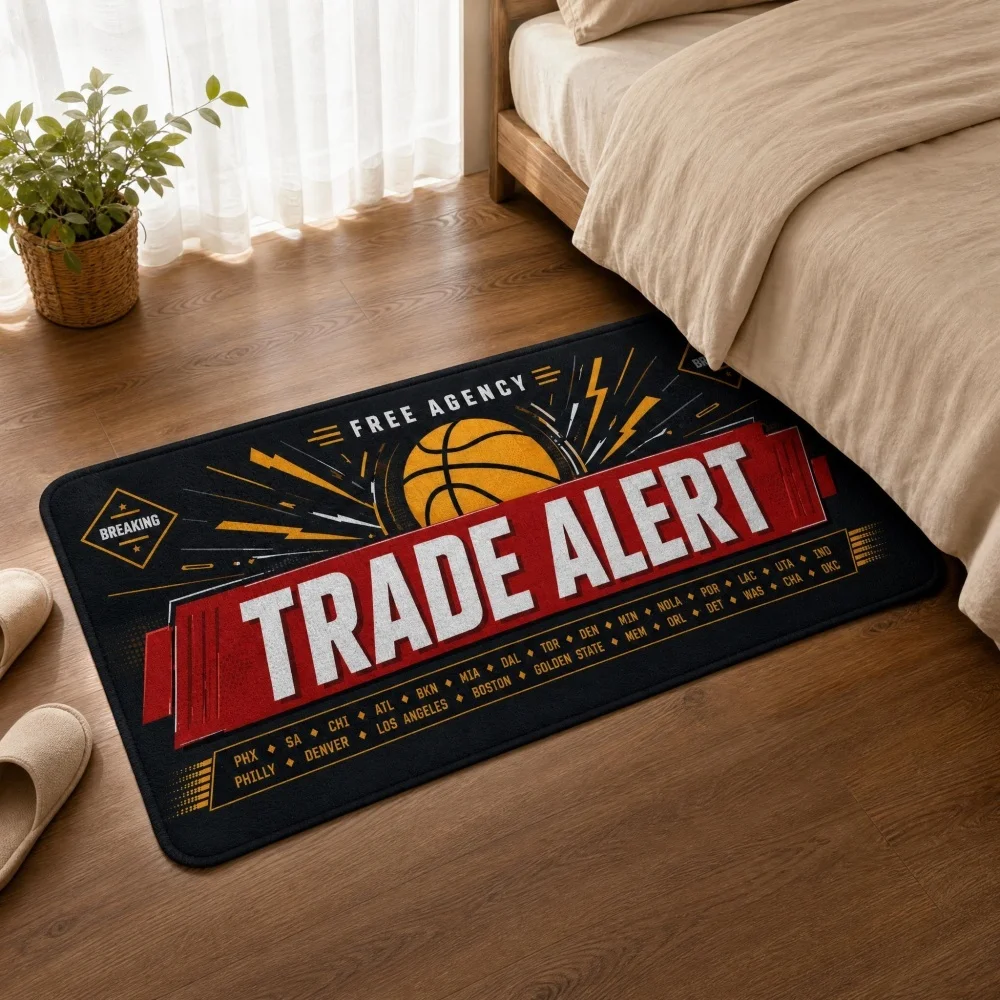 Trade Alert Basketball Flannel Runner Rug, Free Agency Sport Long Floor Mat, Non Slip Boys Bedroom Gaming Room Decor Rug