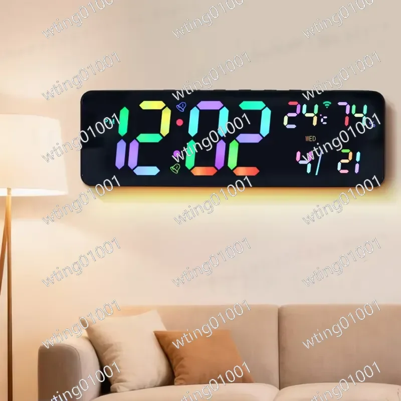 Digital Wall Clock Bluetooth Time Sync RGB Smart Light Sensor Snooze Alarm Countdown Electronic Calendar Clock