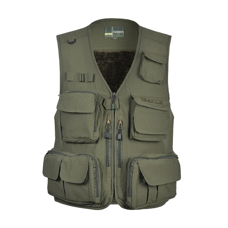 

Multi-pocket vest men's autumn and winter plus velvet vest waistcoat multifunctional tide