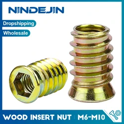 NINDEJIN Wood Insert Nut M6 M8 M10 Zinc Plated Carbon Steel Wood Threaded Nut Hexagon Wood Insert Nut Screw in Nut Connector