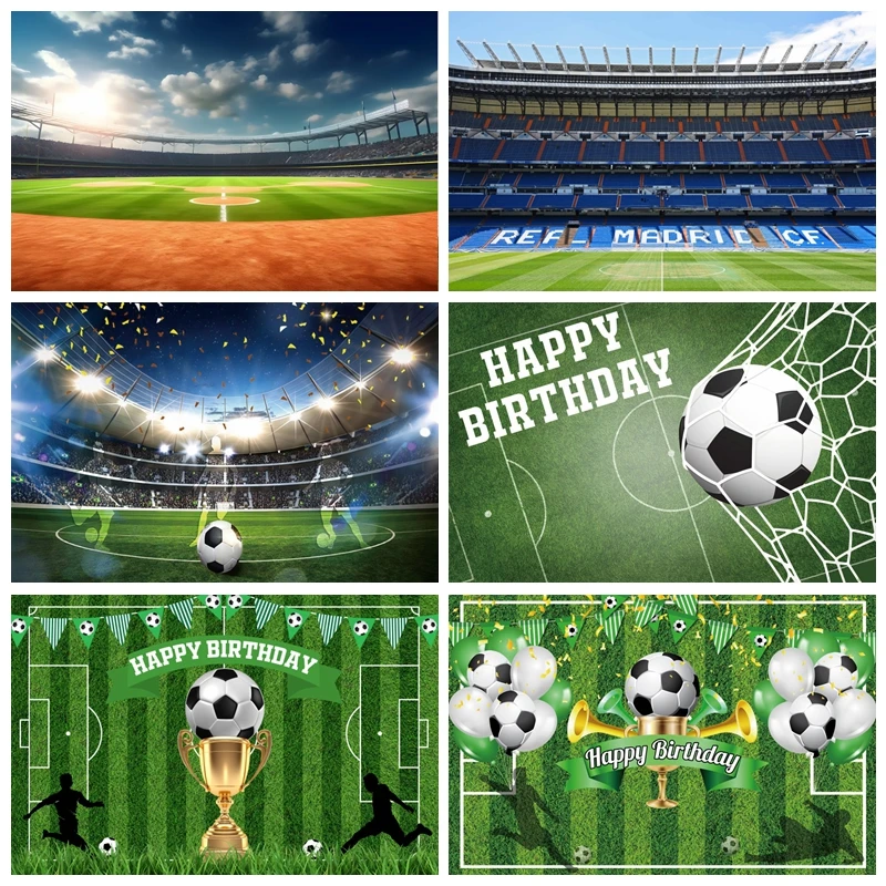 Piłka nożna Urodziny Fotografia Tło Super Bowl Boisko do piłki nożnej Stadion sportowy Chłopiec Dziewczynka Urodziny dziecka Zdjęcie Tło Rekwizyty