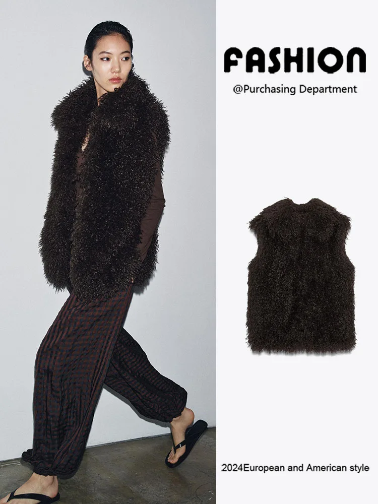 

Faionable Svel Artificial Fur Vest Collared New Arrival Women's Wear Commute Sle Color Ladies ort Jaet