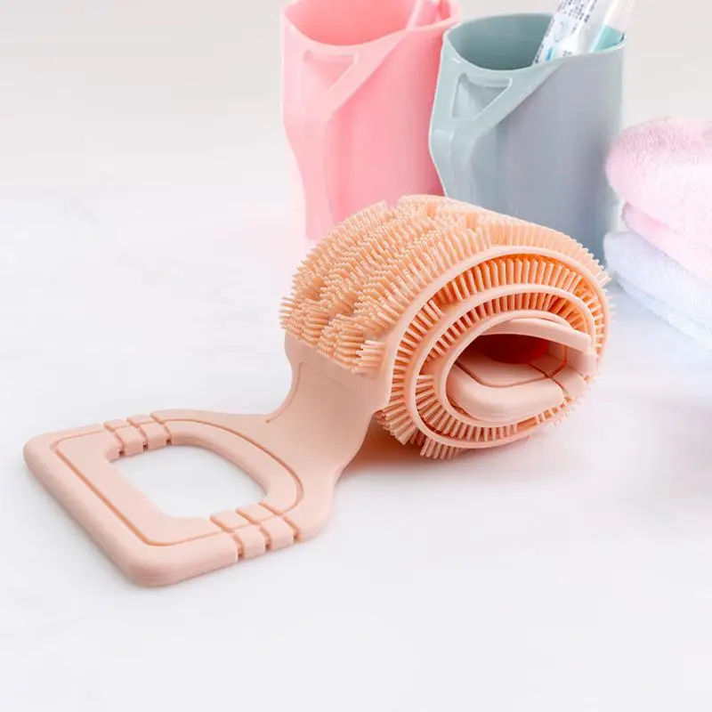 

Силиконовое полотенце для скруббера для спины с веревочными ручками — отшелушивающий инструмент для ванны для глубокой очистки, текстурированная поверхность для легкого действия