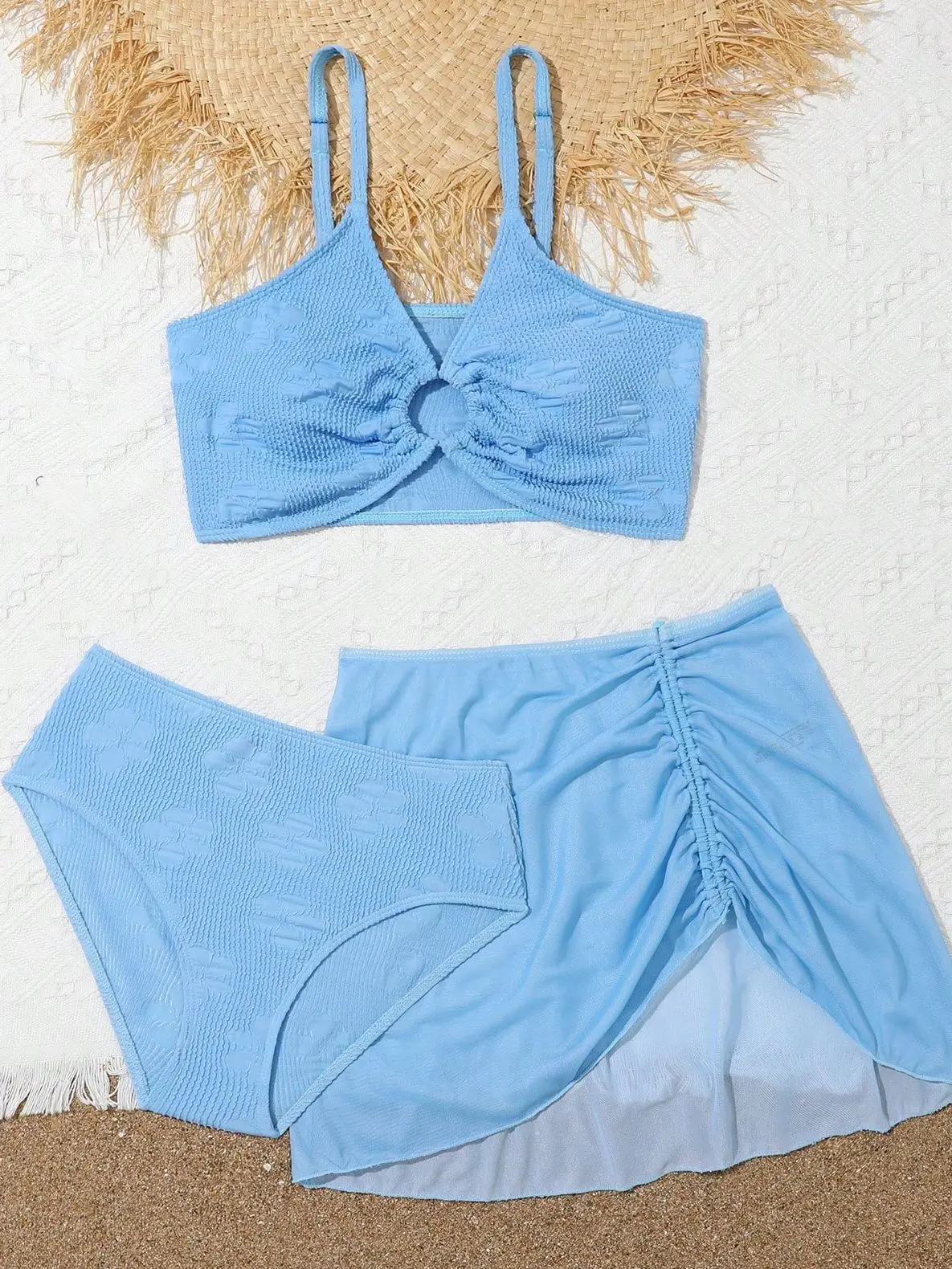 Anello dettaglio bikini 2023 costume da bagno per ragazze vita alta costumi da bagno per bambini gonna da spiaggia femminile con coulisse costume da bagno per bambini