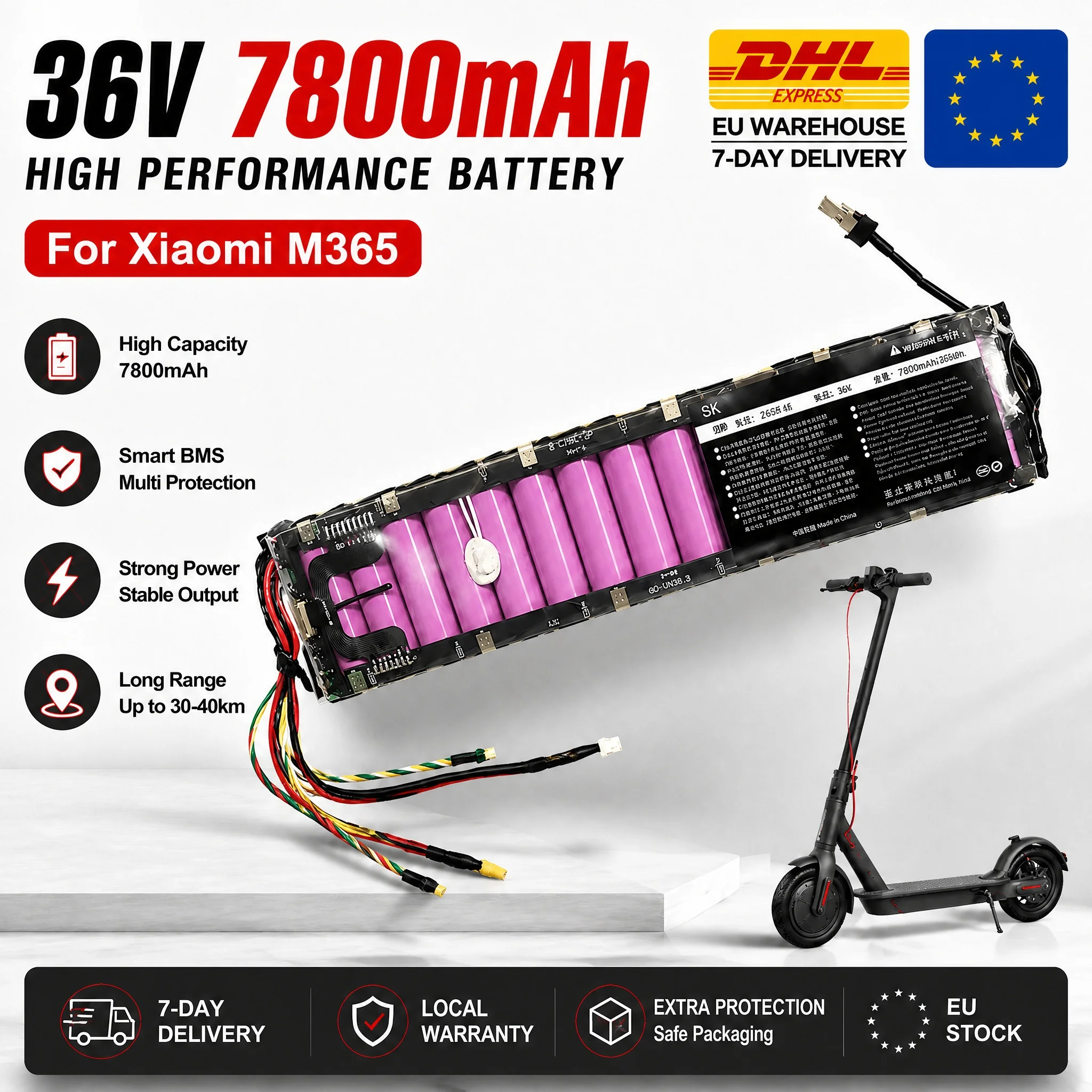 Image of 36V 7800mAh Akku für Xiaomi M365 Pro Elektroroller Li-Ionen Ersatzakku mit Smart BMS EU Schnellversand