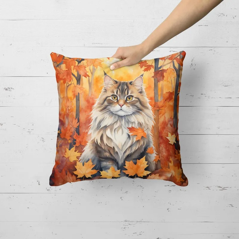 

Exquisite Siberian Cat in Fall Leaves Throw Pillow 18x18 Machine Washable Indoor Outdoor Decorative Pillow for Couch Bed Patio