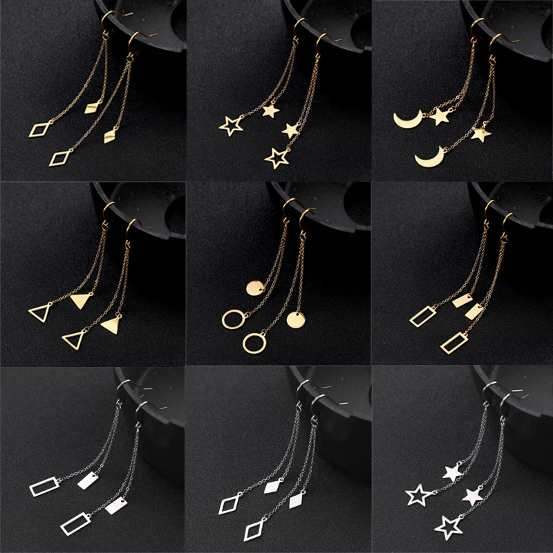 Stainless Steel Earrings Star Moon Triangle Pendant Drop Earrings Fashion Chain Women's Earrings Jewelry Gifts pendientes mujer