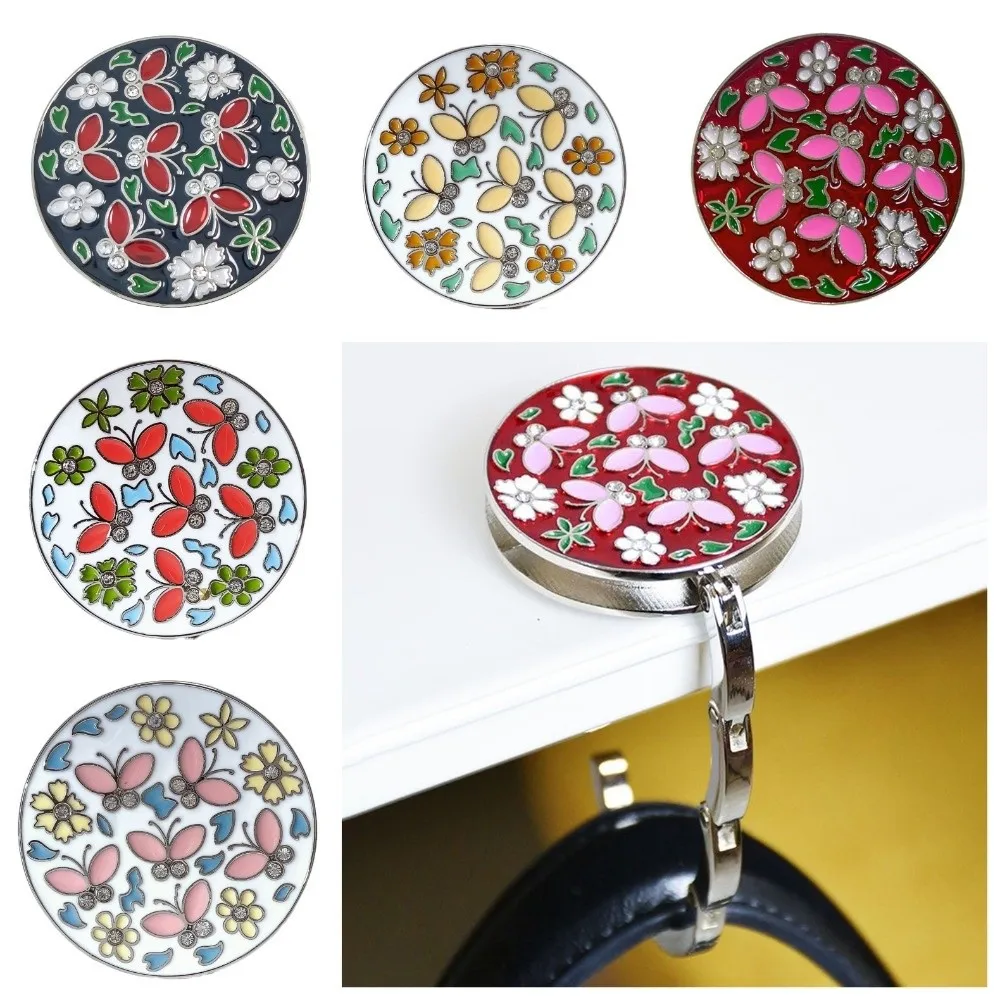 Fashion Round Handbag Hook for Women Flowers Portable Purse Hanger Pretty Creative Purse Holder for Table