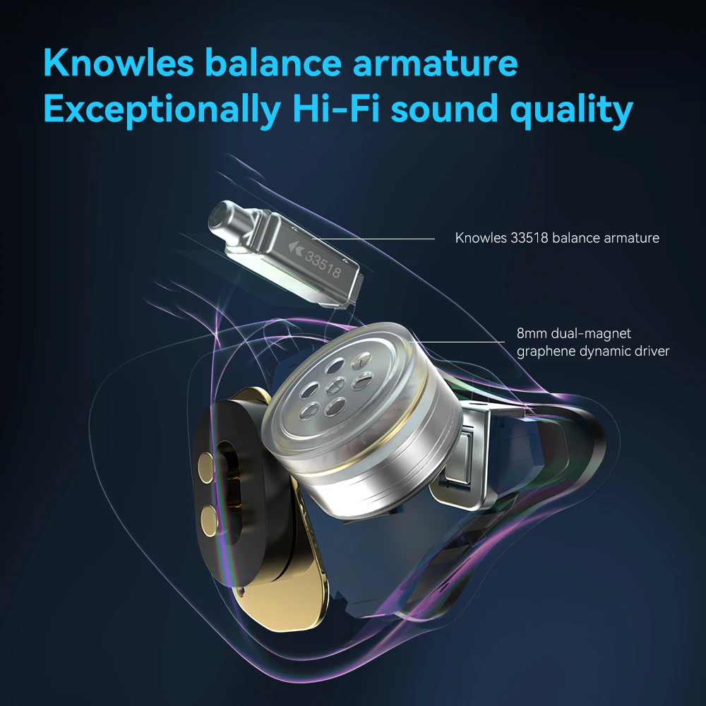 Auriculares TRN T350 TWS Knowles 1BA + 1DD 5,3, auriculares con graves compatibles con Bluetooth, auriculares intrauditivos HIFI con cancelación de carga inalámbrica