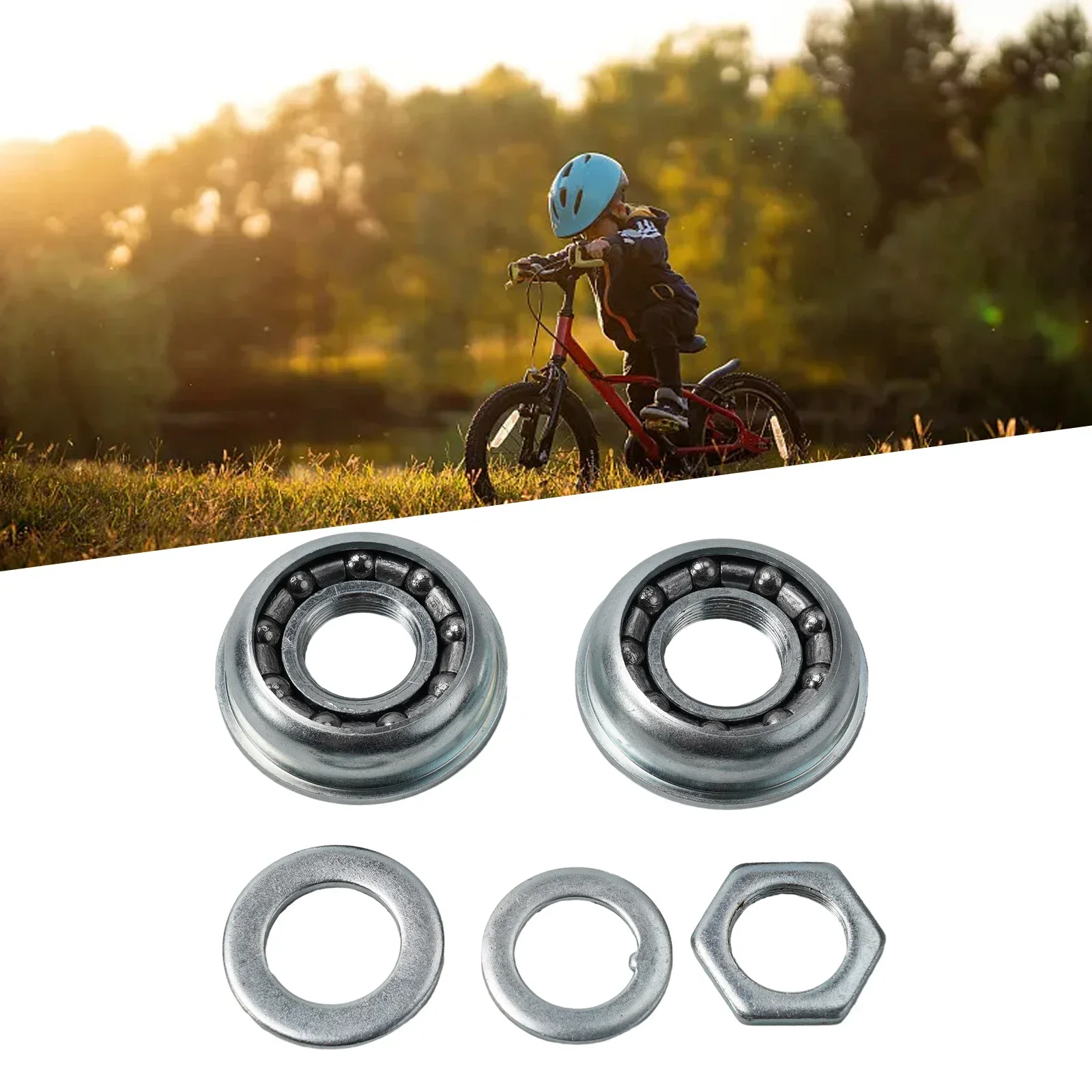 Bike Bicycle Bottom Bracket Kit For Solid 1 Piece Crank Silver Color Steel Material Includes Frame Cups & Washers