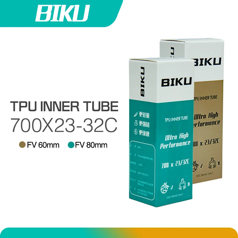 

BIKU Ultralight TPU Bike Inner Tube 700C 700x23 25 28 32C Road Bicycle TPU Material Tire 60mm 80mm Length French Valve