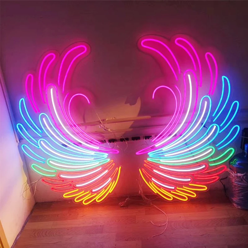 Custom flexible attractive LED acrylic neon sign angel wings advertising logo business wall decor