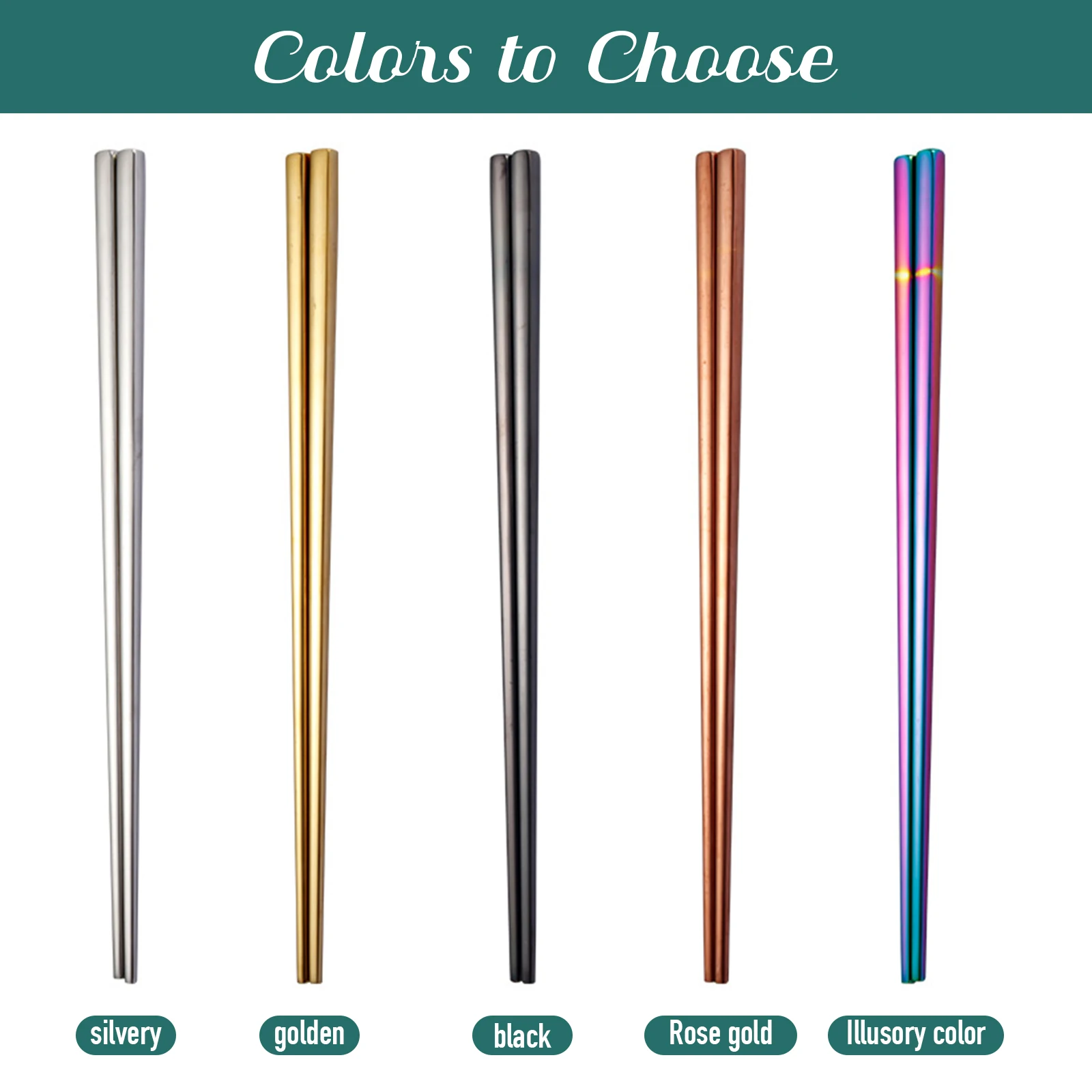 1-5 Pairs Stainless Steel Chinese Chopsticks Portable Non-slip Metal Chopsticks Sushi Food Sticks Kitchen Tableware Accessories