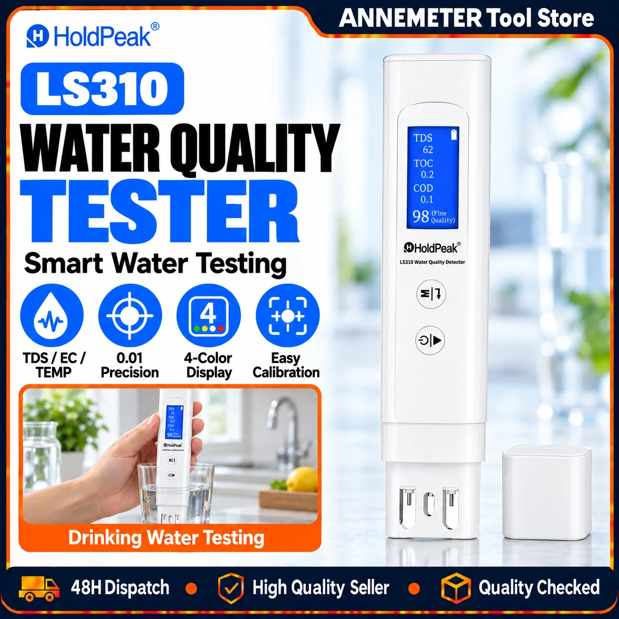 6 in 1 Professional Digital Water Quality Tester – TDS/EC/Temp/COD/TOC/UV275 Meter for Drinking Water, Tap, Well & Swimming Pool
