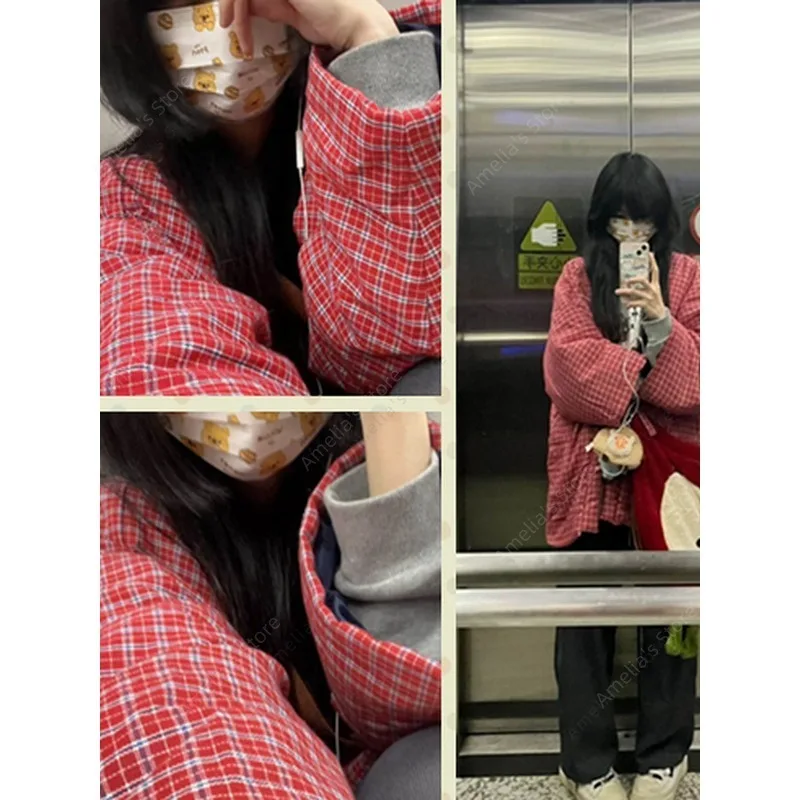 النمط الياباني الشتاء Hanten سترة المرأة معطف كيمونو دافئ الأحمر منقوشة فضفاضة المتسكعون التعادل إغلاق مبطن جيوب سترة #5