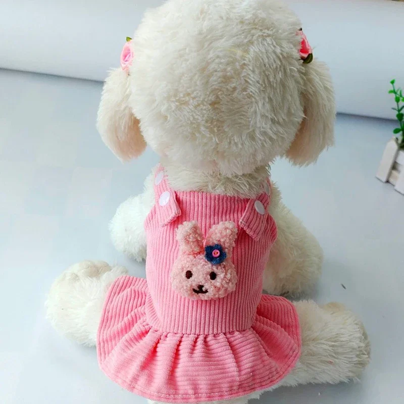 Pet Princess Skirt Corduroy Strap Dress Suspenders Tutu Skirt Pet Cats And Dogs Warm Clothes Sleeveless Cute Dog Base Clothes