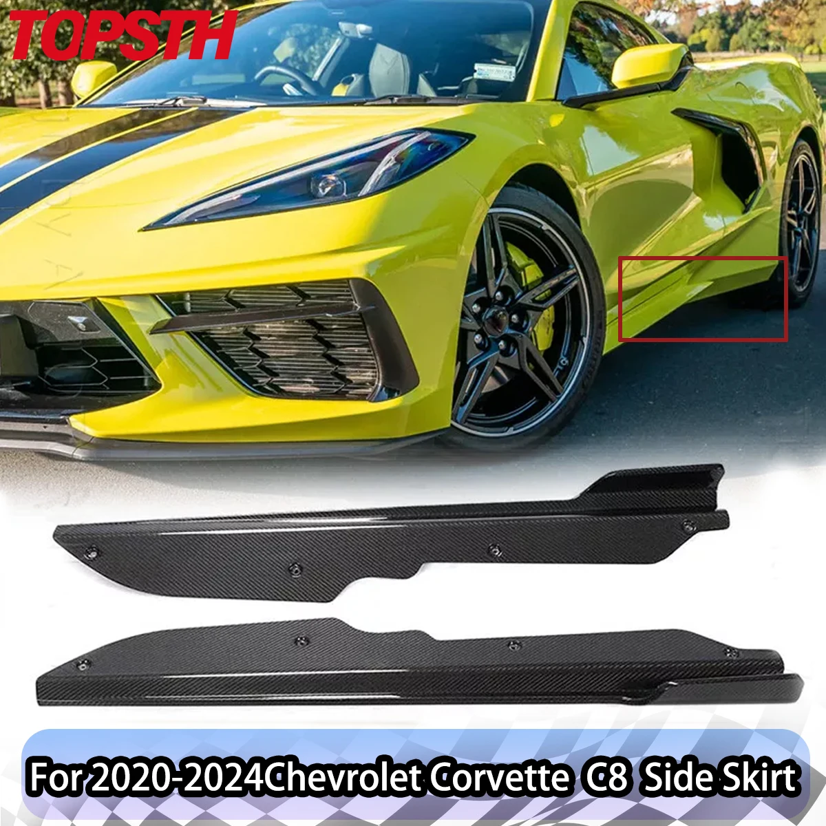 For Chevrolet Corvette Stingray C8 Real Carbon Side Skirt Extension Lip Wingletr Car Side Skirt Cover Bumper Guards Body Kit