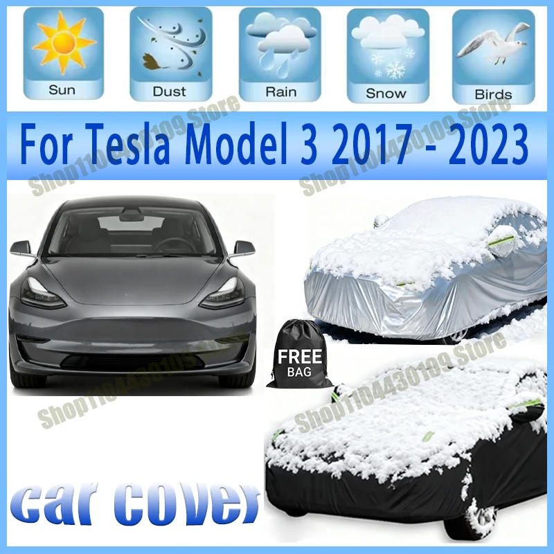 

For Tesla Model 3 2017-2023 2022 Outdoor Waterproof Snowproof Sunshade Car Cover 210T Custom Protection Storm Hood