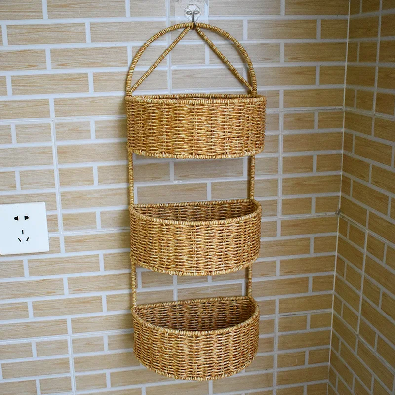 

Wall Hanging Basket Imitation Rattan Woven Household Kitchen Storage Kitchen Utensils Hanging