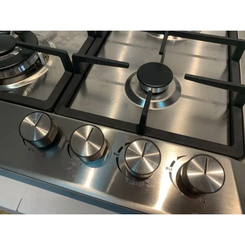 Reliable Stainless Steel 2‑Burning Gas Stove, Built‑in Hob With Electric Ignition System & Enamel Caps For Home Kitchen Cooking