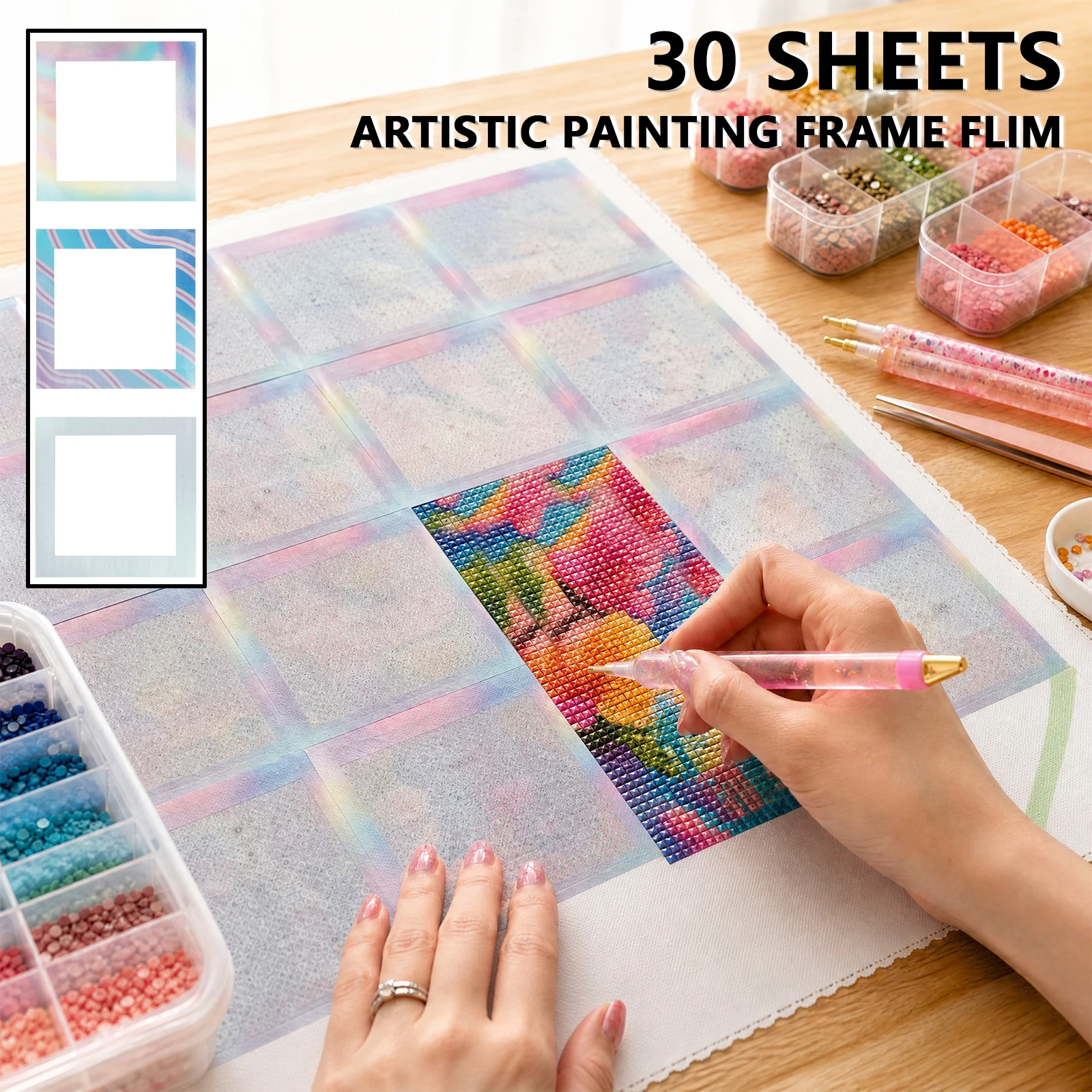 30Pcs Diamond Art Sectional Release Paper 10x10cm Reusable Peel Release Section Frame Film Anti Dust Separate Frame Cover Sheet