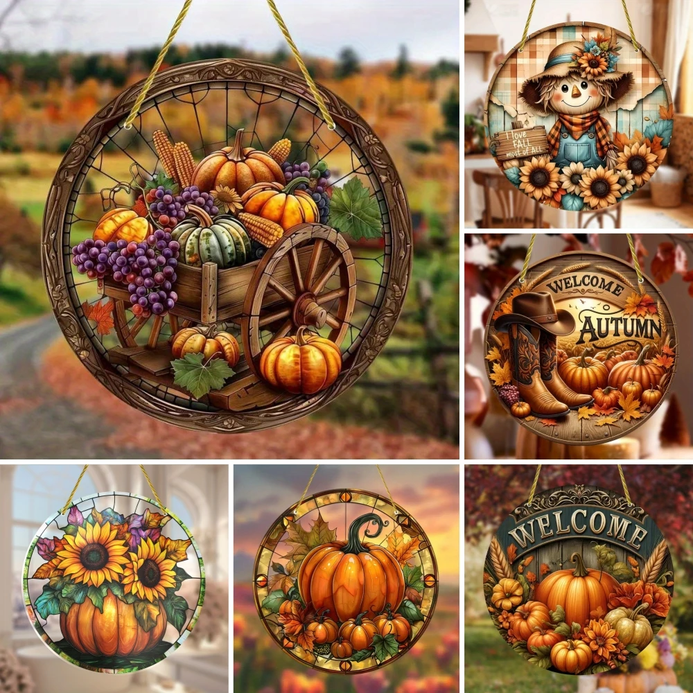 Vibrant Fall Pumpkin Acrylic Window Hanging Sun Catcher - Colorful Thanksgiving Seasonal Decoration for Outdoor Farmhouse Garden