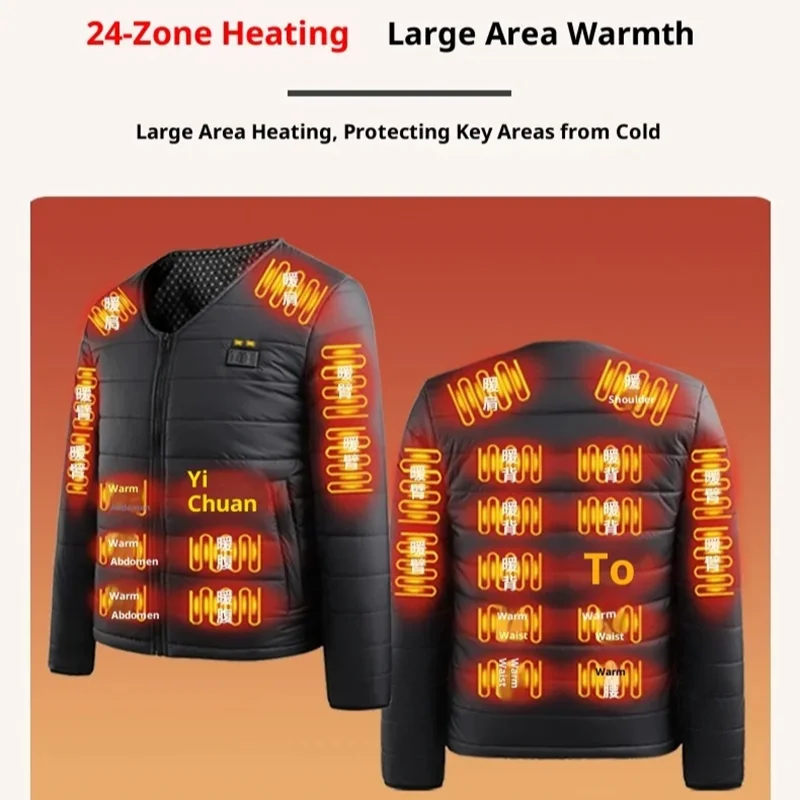 

Men'S Fashion Casual Winter Heated Long Sleeved Cotton Jacket With Usb Smart 24 Zone Heating Warmth Coat No Power Bank