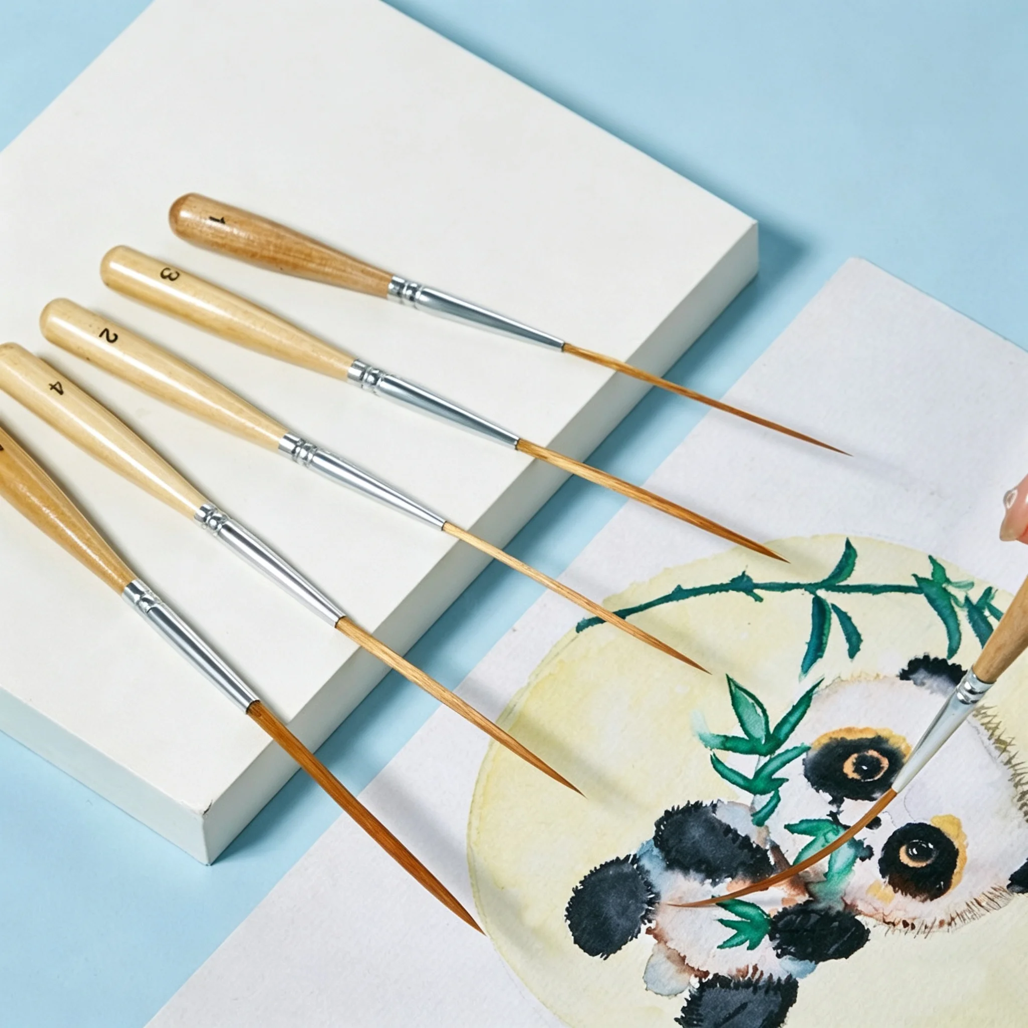 5pcs Hook and Loop Pens, Made of Natural Wood and Cow Ear Hair, with an Extended Pen Tip for Art Students to Draw Lines