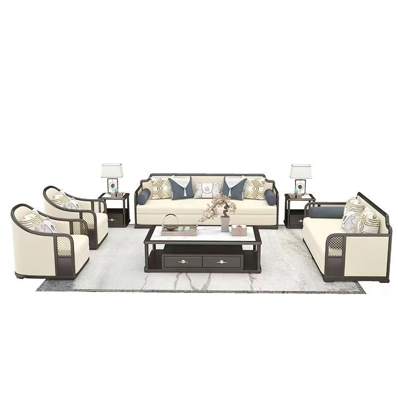 Modern new Chinese solid wood sofa combination living room light luxury villa furniture zen sofa