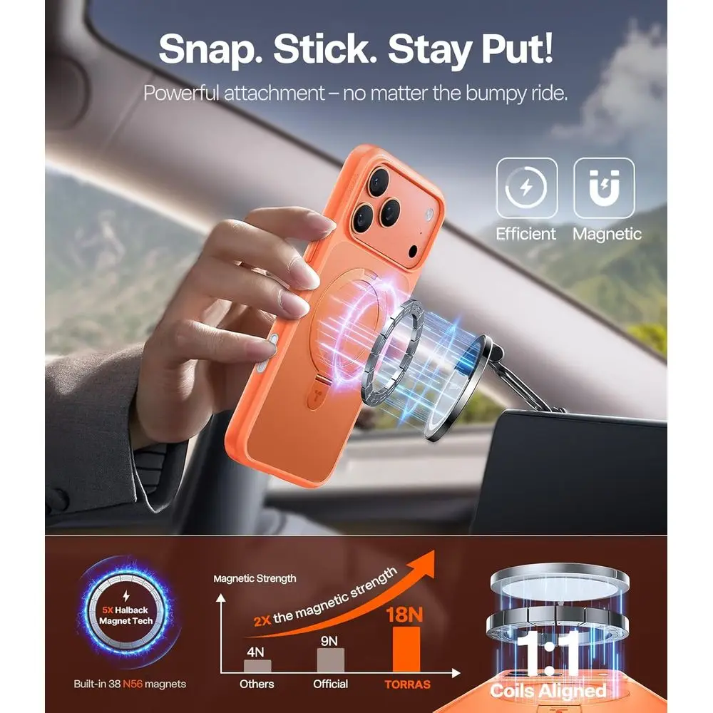 voor iPhone 17 Pro Max hoesje met standaard, camerabedieningsknop, geschikt voor MagSafe, bescherming van militaire kwaliteit, doorschijnend slank zacht