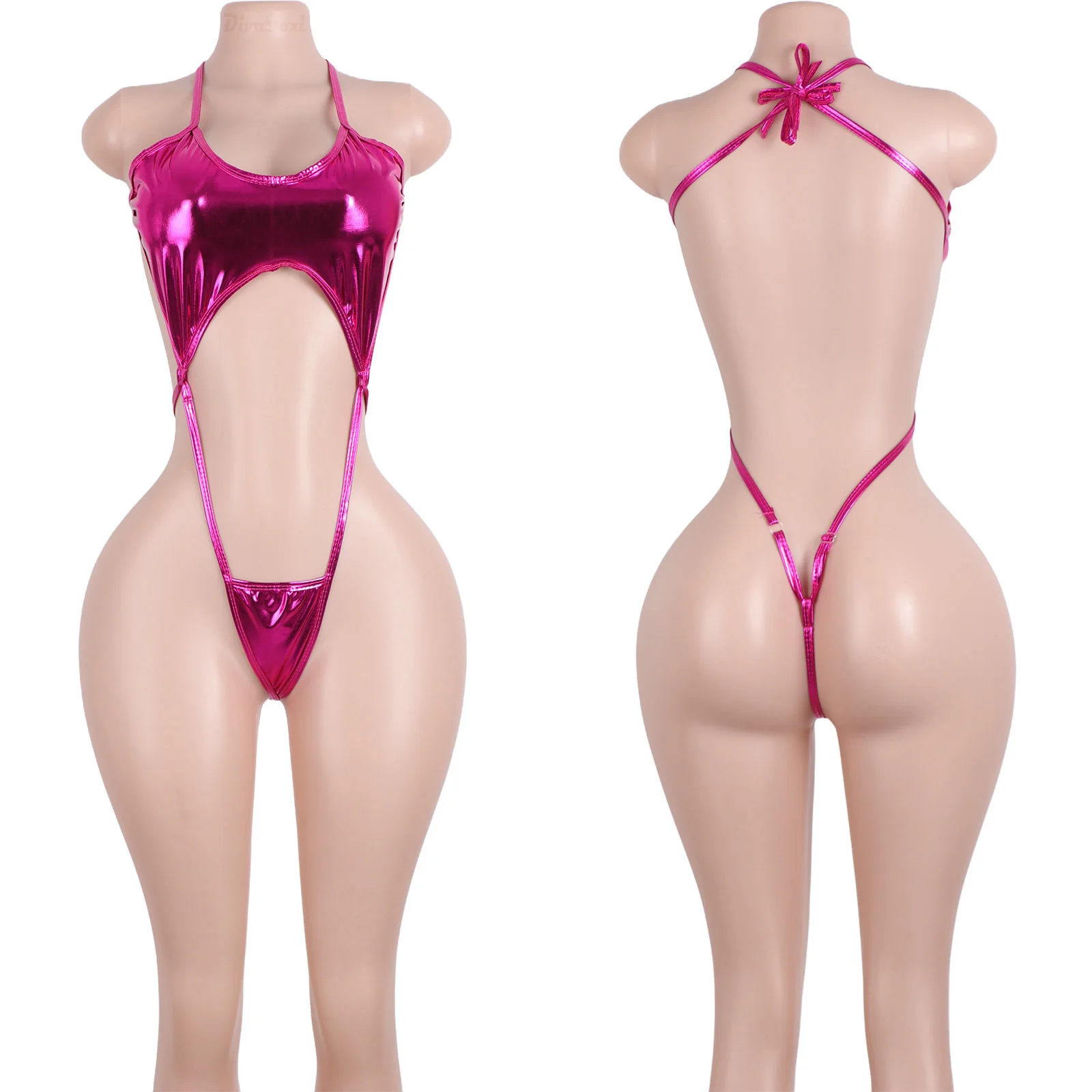 Women's Exotic Dancewear Set Patent Leather Bikini Dancer Outfits Thong Garter Rave Festival Leotard Lingerie Ballroom Stripper