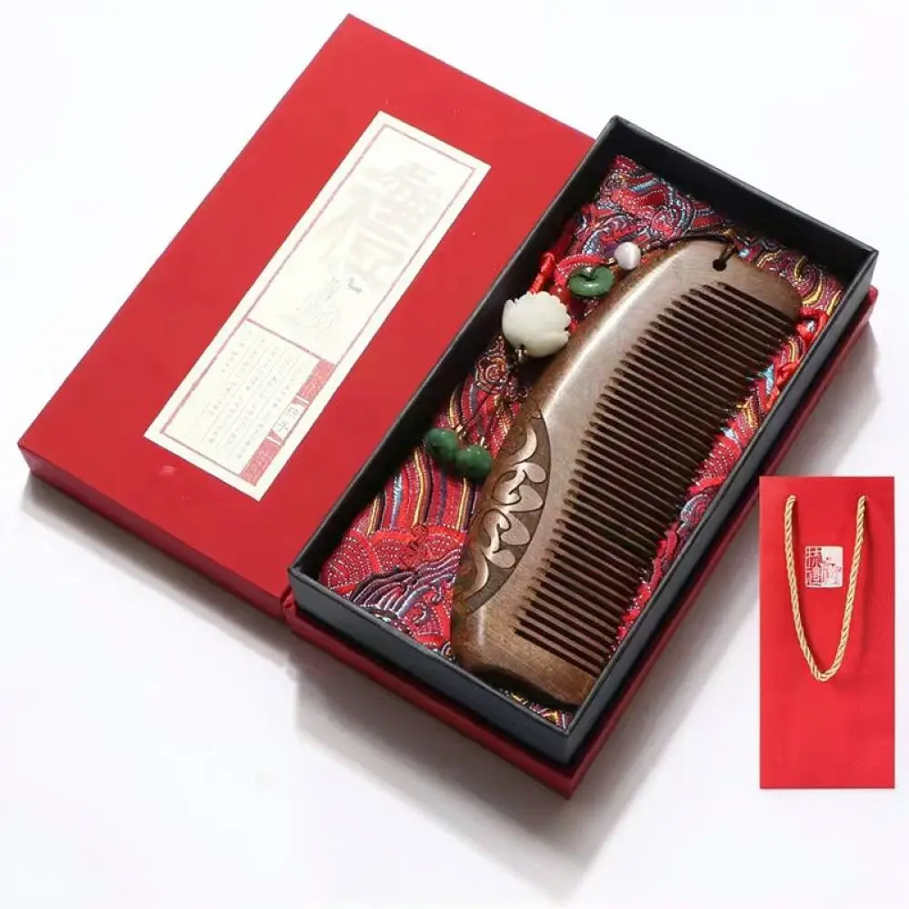 Premium Ebony Wood Hair Comb Fine Carved Hairdressing Tool Massage Scalp Health Beauty Care With Elegant Gift Box