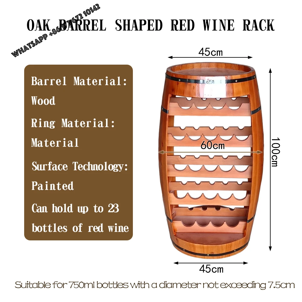 Solid Wood Wine Barrel Rack Carbonized Oak Barrel Shaped Wine Cabinet 100cm Decorative Red Wine Rack Painted Technique