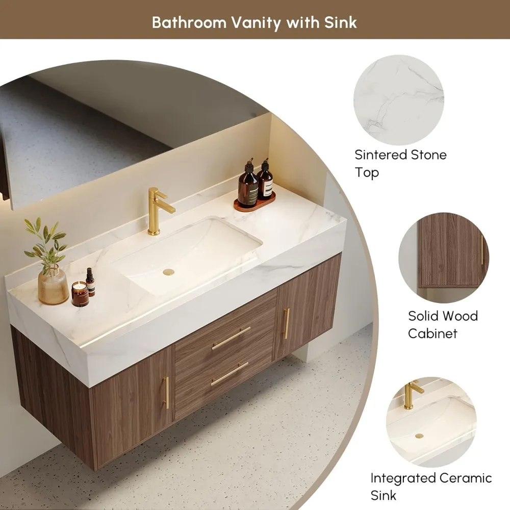 حمام عائم مع حوض سفينة حجرية ملبدة درجين (جوز مع أبواب، 39.4 بوصة)