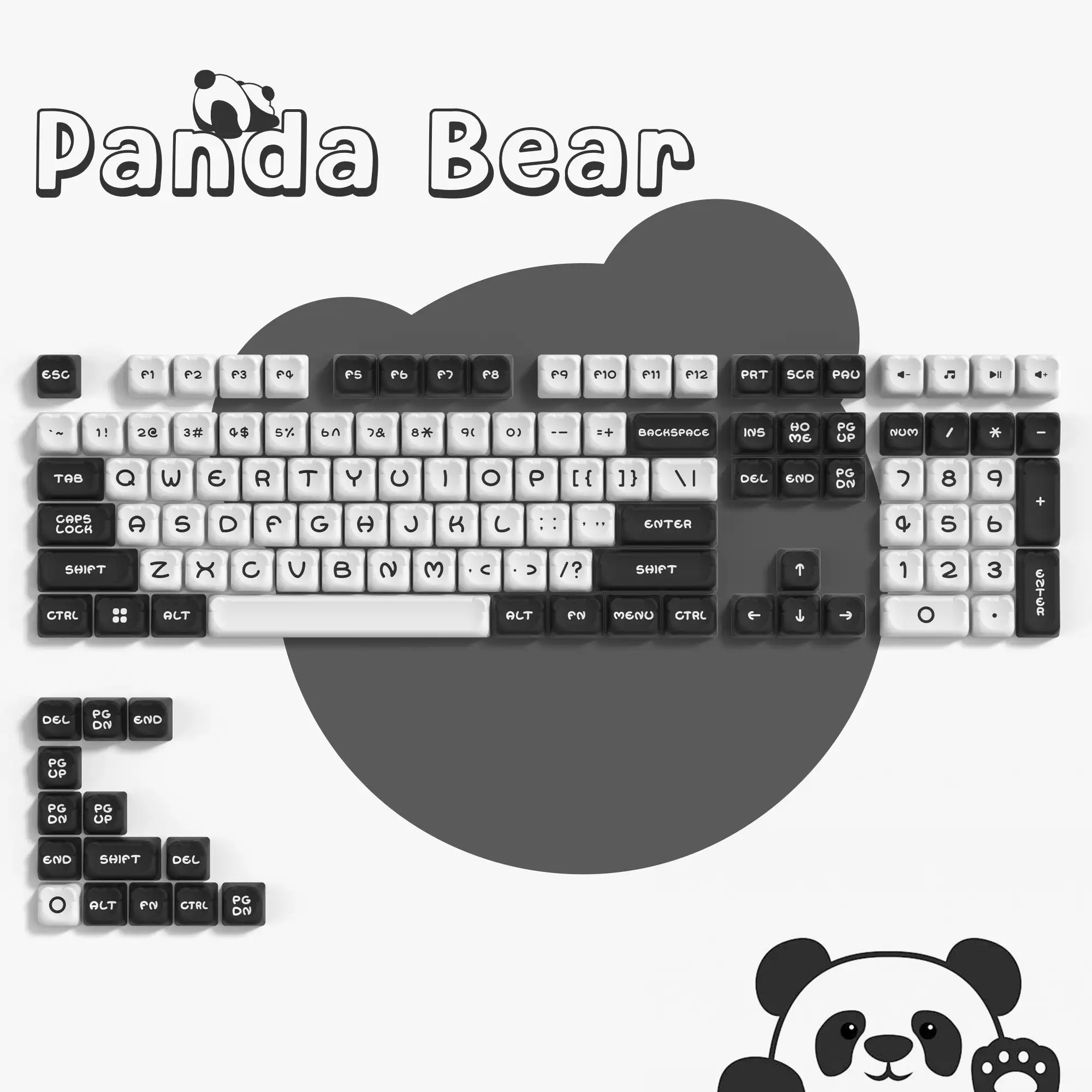 Womier 122 Keys Custom Panda Bear Double Shot Keycaps MOA Profile PBT Keycaps for Cherry Gateron MX Switches Mechanical Keyboard