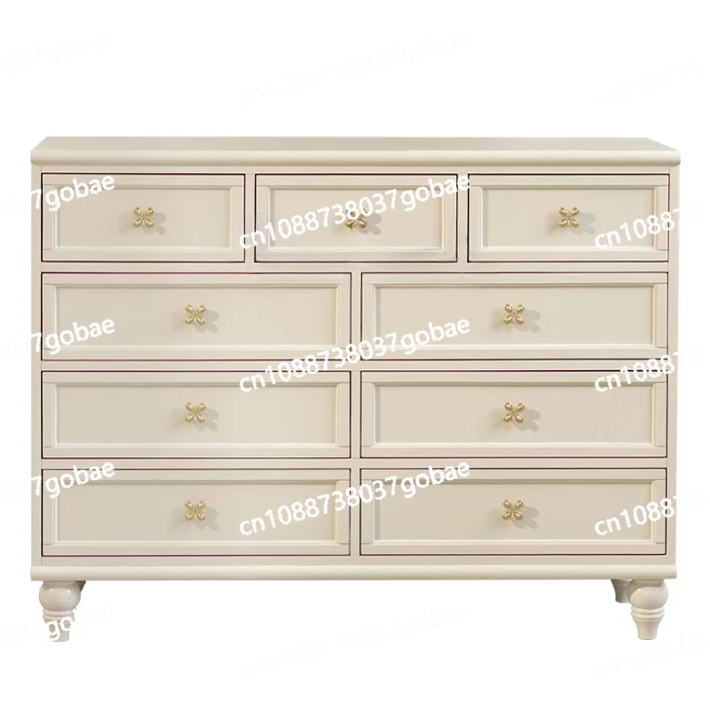 ZF French cream wind nine chest cabinet bedroom bedside storage minimalist living room solid wood drawer cabinet