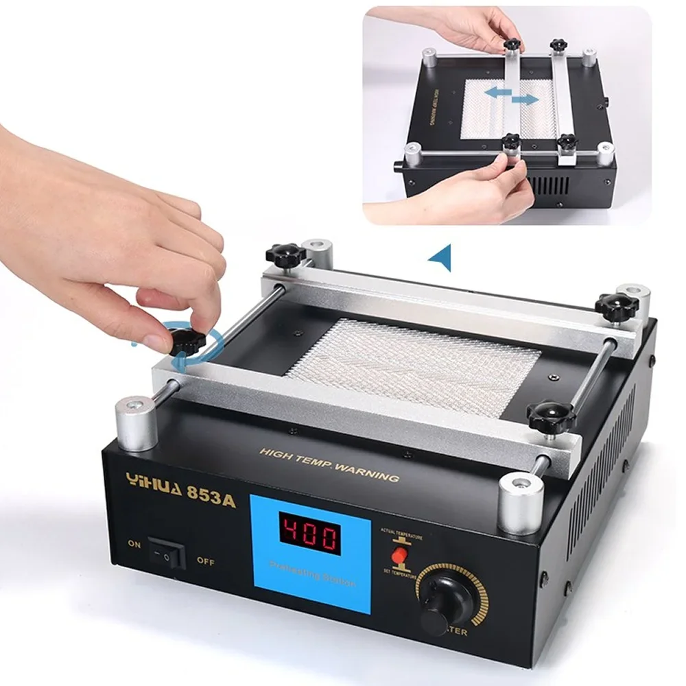 YIHUA 853A ESD BGA Rework Station 450W Digital Display IR Preheat Preheating Soldering Station PCB Desoldering 110V 220V