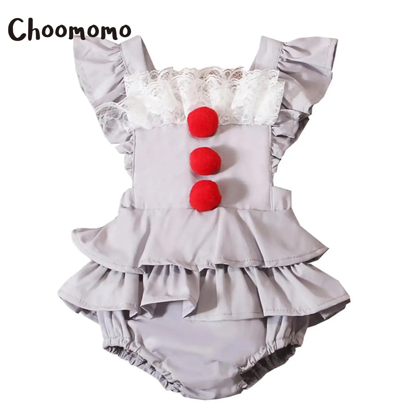 

Halloween Girls Creepy Clown Cosplay Costume Long Sleeve Layered Ruffled Joker Dress Romper for Theme Party Costume Roleplay