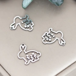 3pcs Flower Rabbit Charm For Jewelry Making Pendant Bracelet Necklace Accessories Diy Supplies Stainless Steel