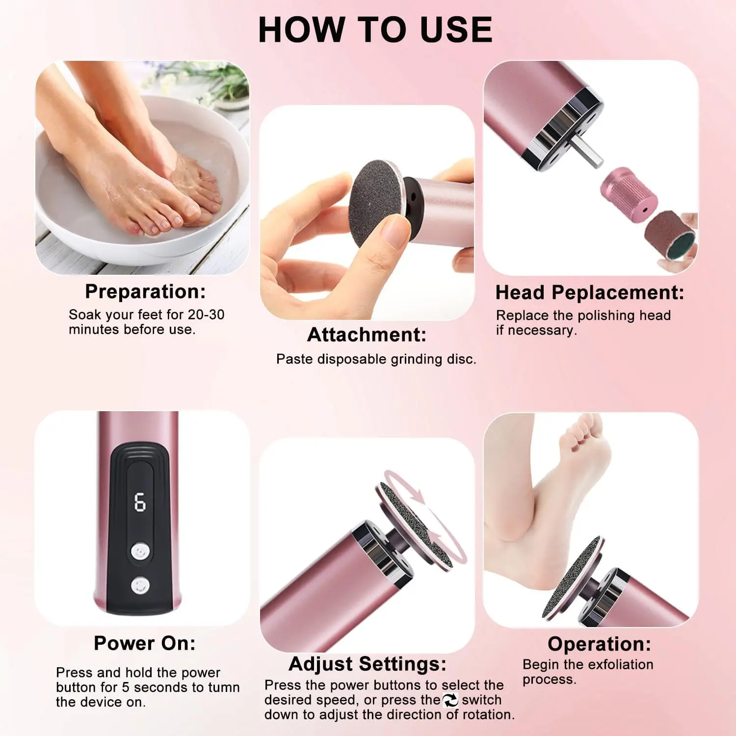  2-in-1 Electric Foot Callus Remover Foot and Hand Care Tool Polish and Smooth Shine Toenails Foot Care Tool Pedicure File image 5