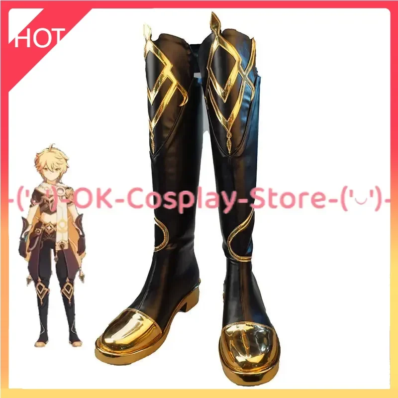 Aether Cosplay Shoes Genshin Impact Travellers PU Leather Shoes Halloween Carnival Boots Cosplay Props Custom Made